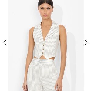 Alice + Olivia White Striped Vest and Pants Set